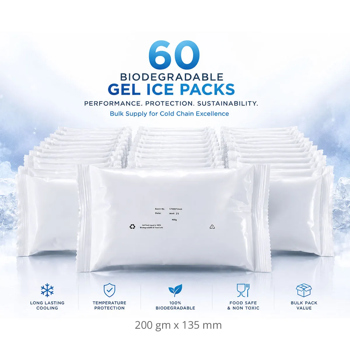 Unfrozen Gel Ice Packs 200 × 135mm (Pack of 60) - Image 2